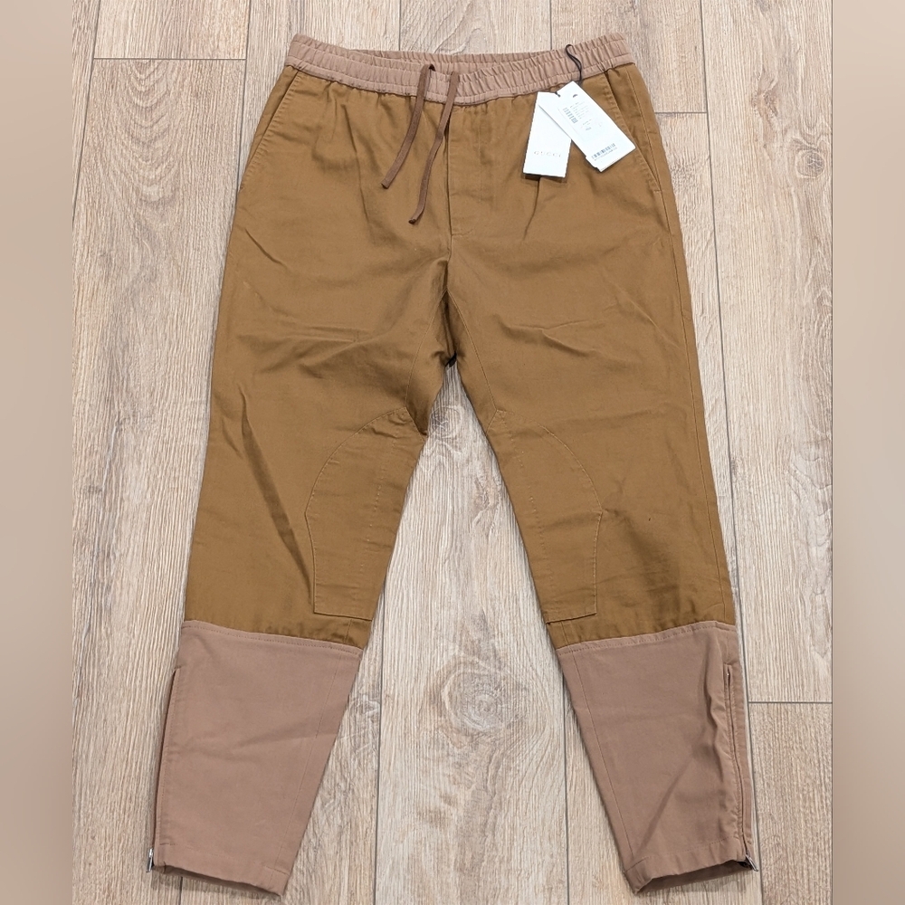 $1280 Mens GUCCI Tapered Cotton Jogger Pants Brown 46 US 30